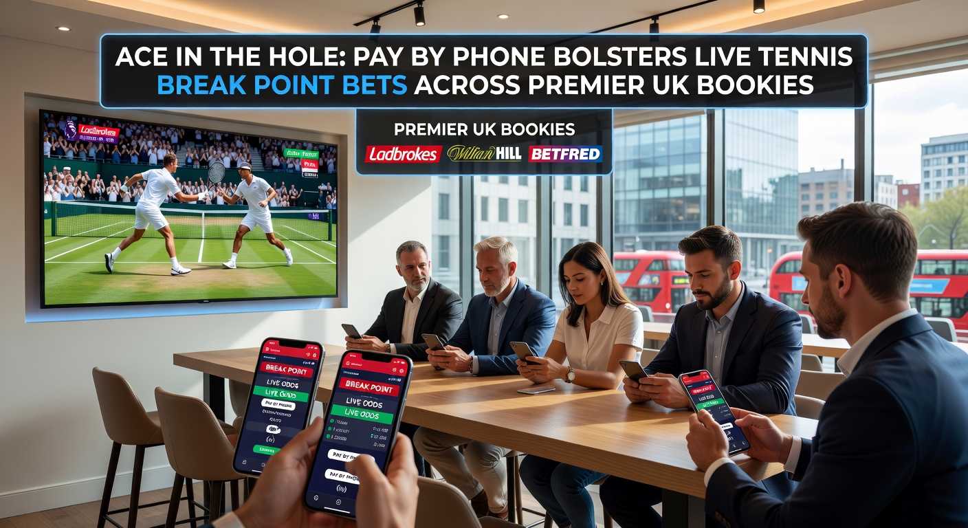 Mobile phone screen showing pay by phone deposit confirmation during a live tennis break point bet