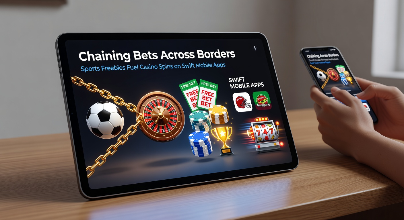 Split-screen graphic of sports betting slip converting to casino slot reels on a mobile device with speed lines and global map overlay