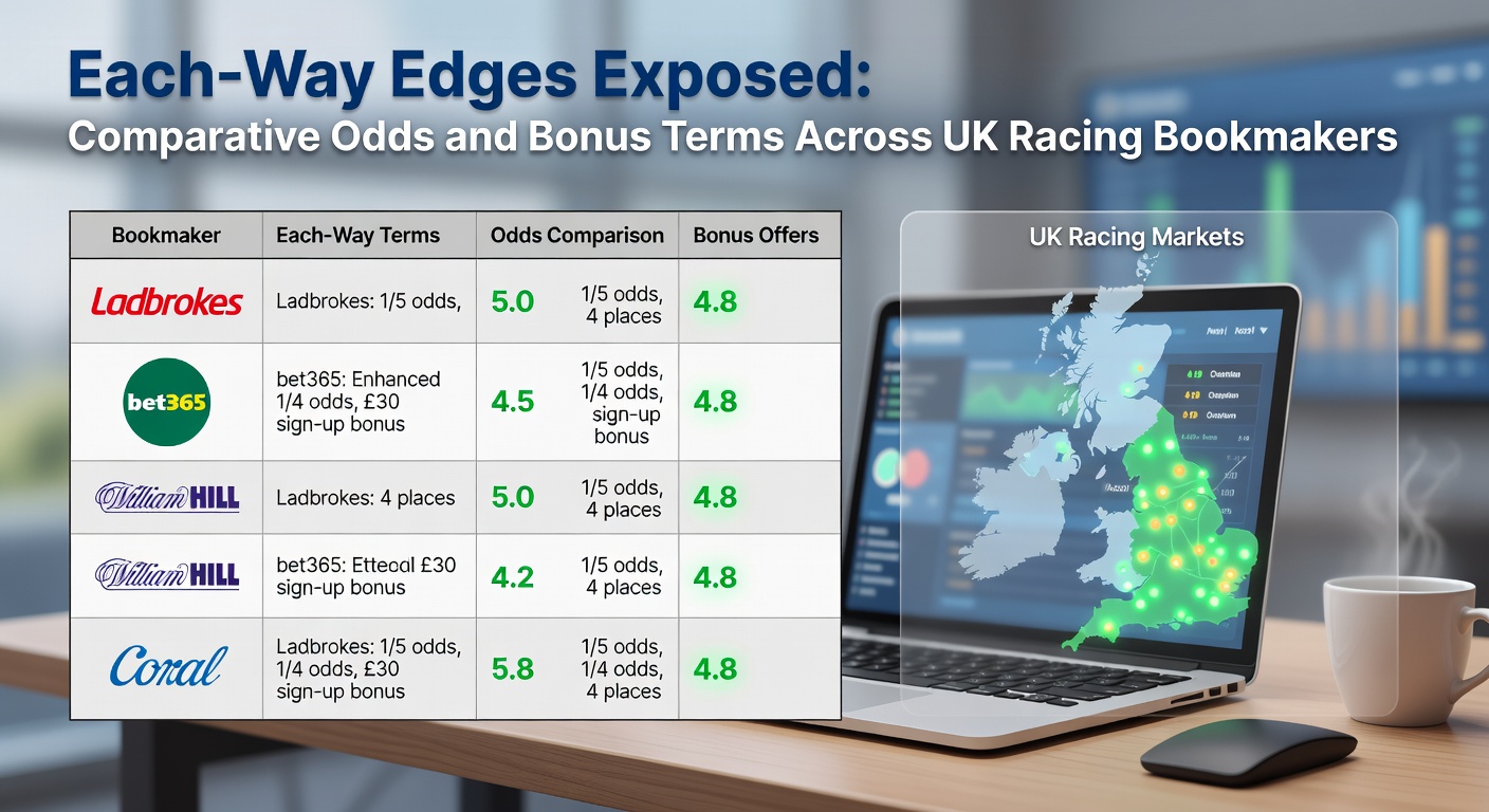 Comparison chart of bookmaker each-way place offers for a major UK race, with highlighted bonuses