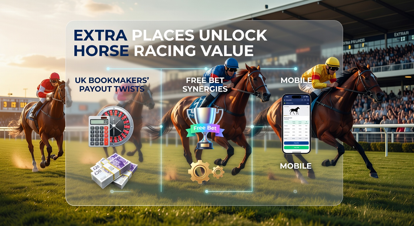 Close-up of a bookmaker app displaying extra place offers for a major horse race, with odds grids and free bet icons highlighted