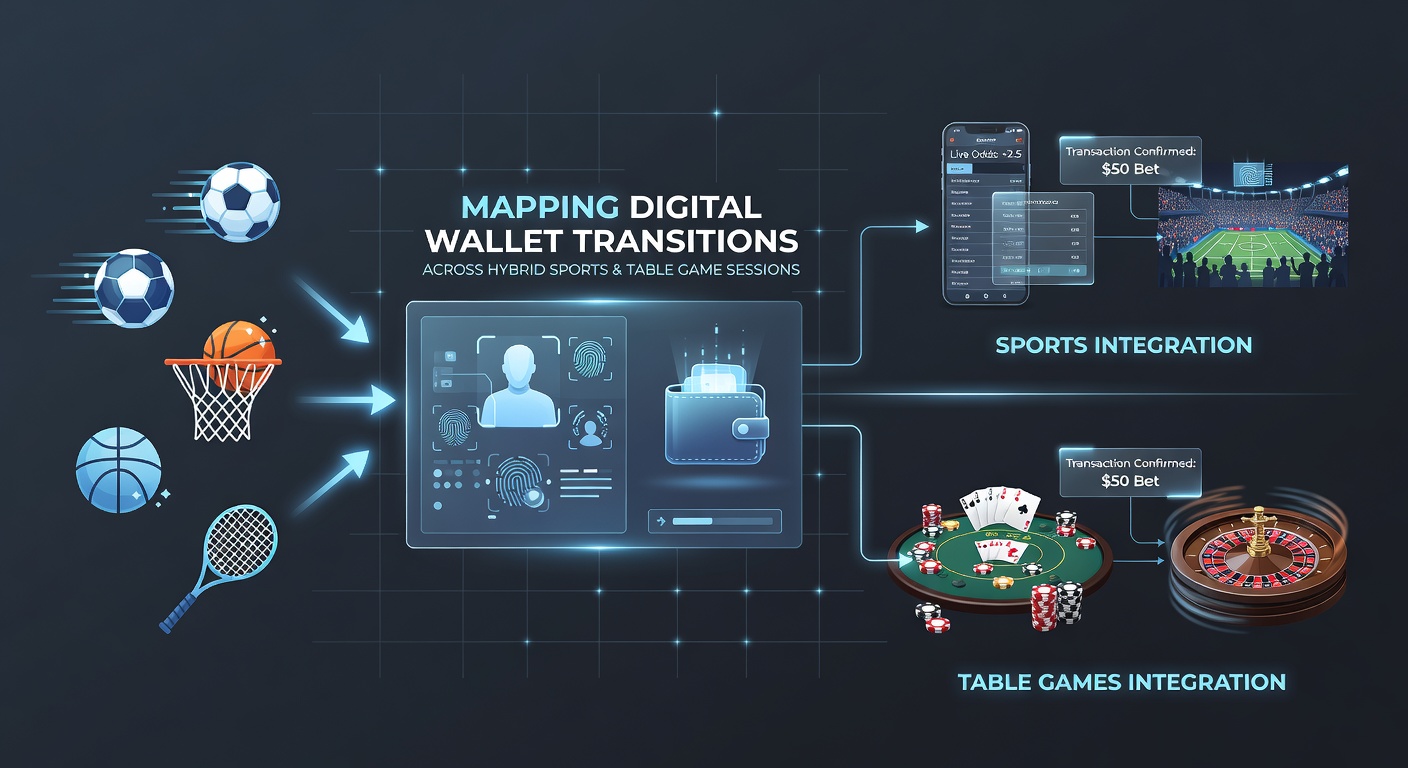 Digital wallet interface showing transitions between sports betting and table game sessions