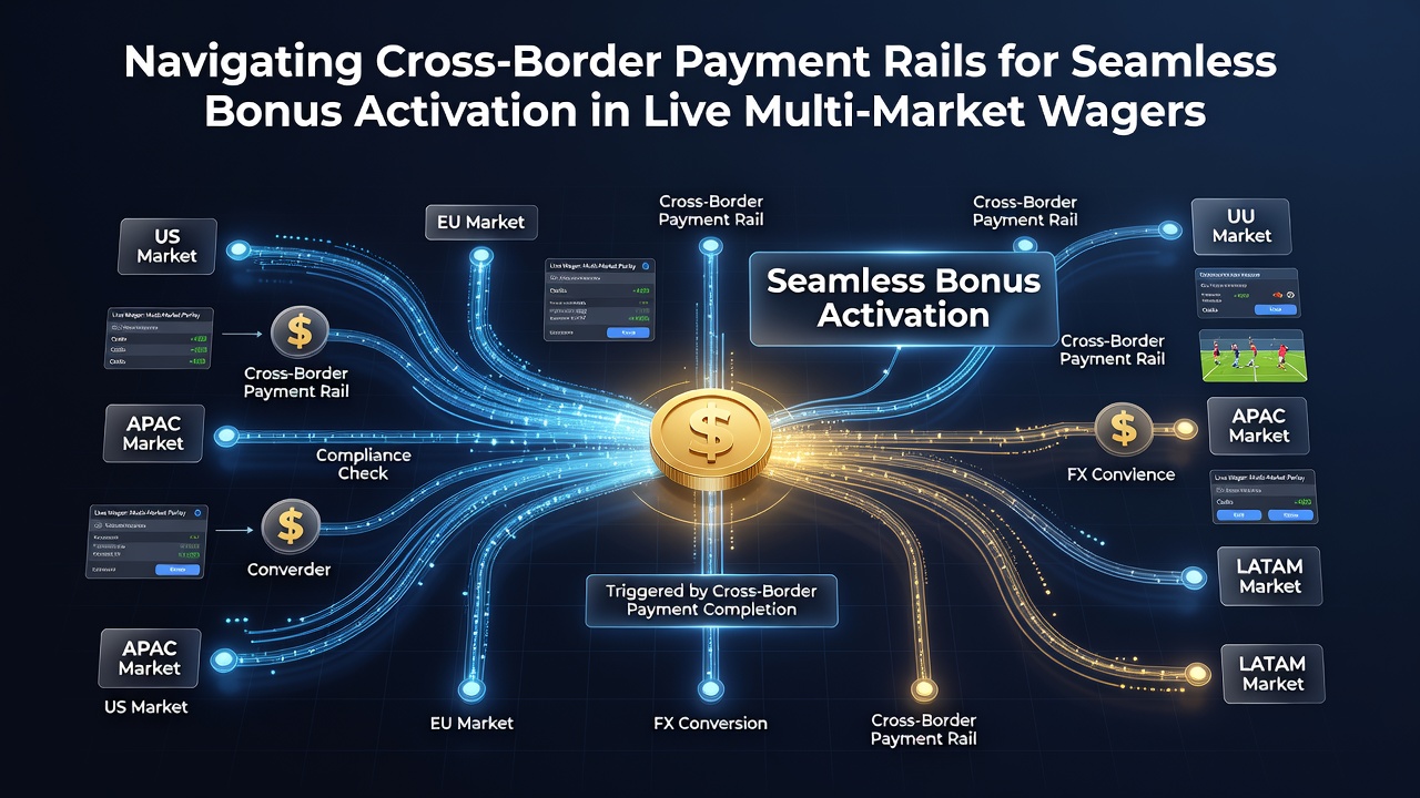 Global payment infrastructure supporting live multi-market wagers across borders