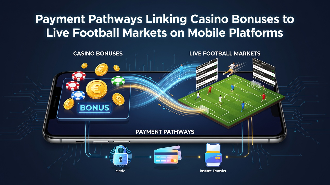 Mobile app interface showing casino bonus transfer to live football betting markets