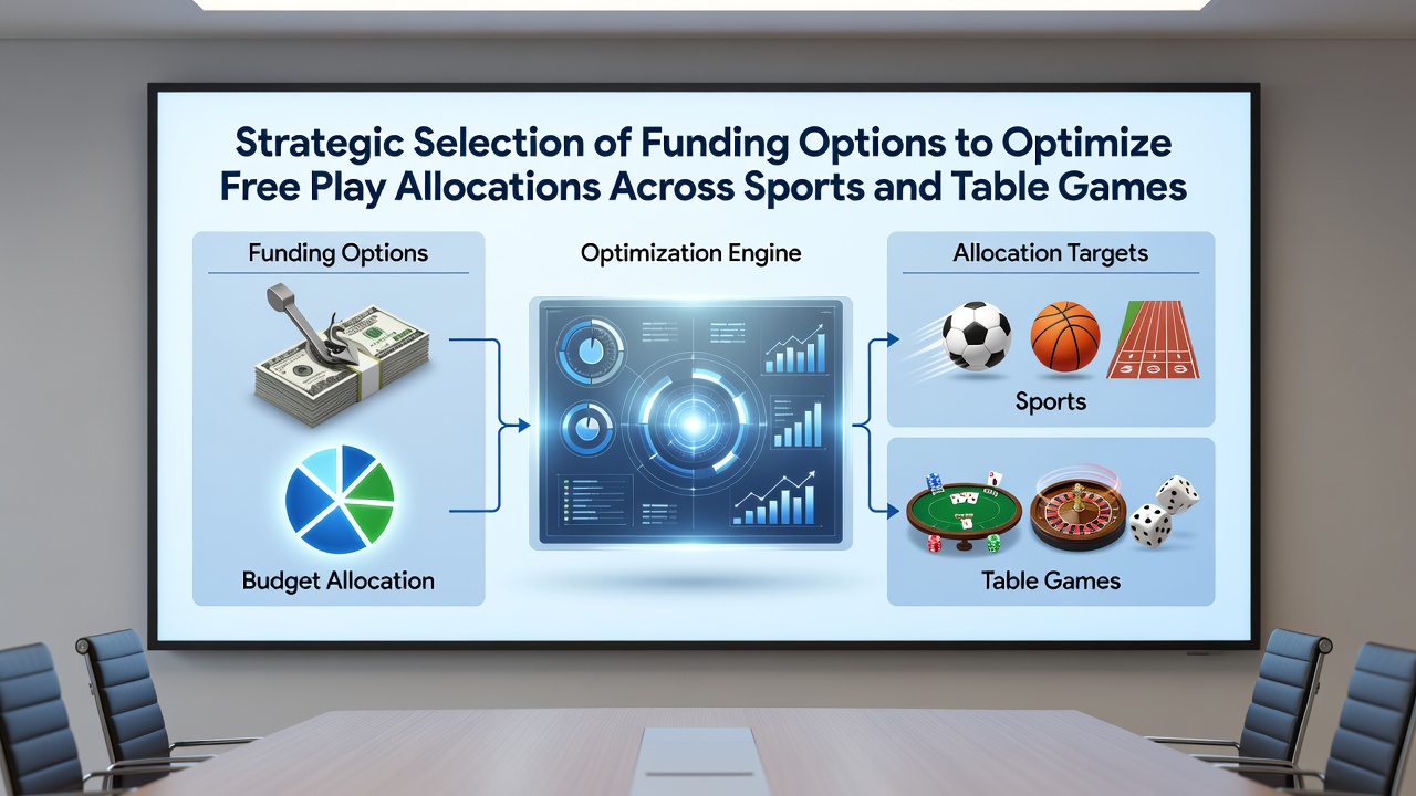 Diagram illustrating funding pathways that connect deposit methods to free play distributions in sports and table game environments
