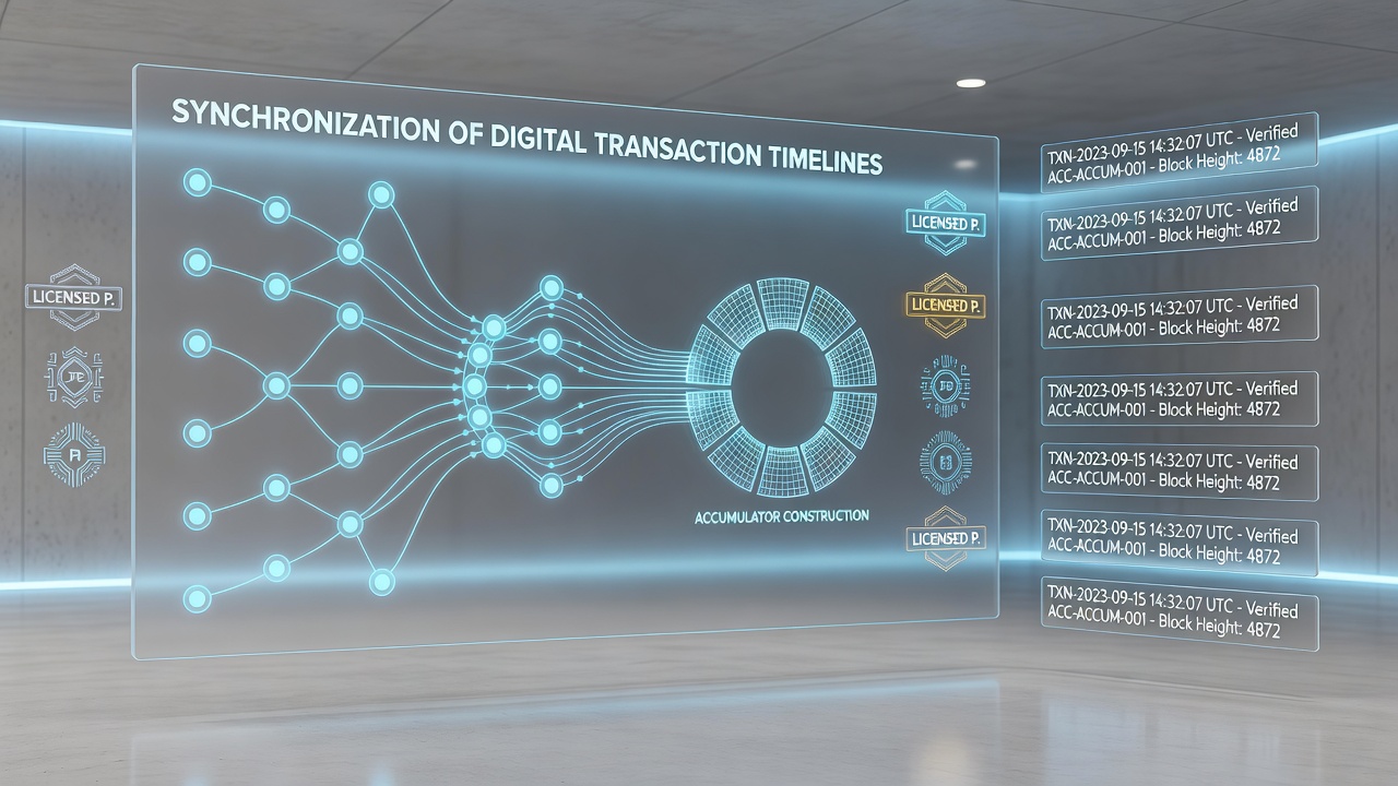 Technical diagram showing payment synchronization with accumulator building process