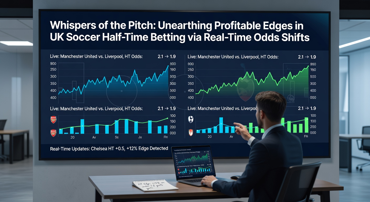 Dynamic chart illustrating real-time odds movements during the first half of a Premier League soccer match, highlighting sharp drifts in betting lines